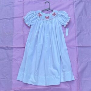 Edgehill Collection White with Pink Smocked Bows and Puff Sleeves